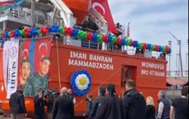 Mübariz Mənsimovun şəhid qardaşların adını verdiyi gəmi suya buraxıldı - VİDEO